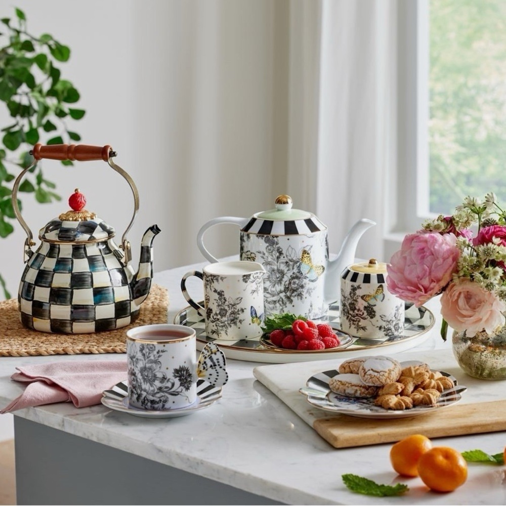 Mackenzie-Childs Floral Butterfly Toile Creamer and Sugar Set. Decor only. - Picture 2 of 5